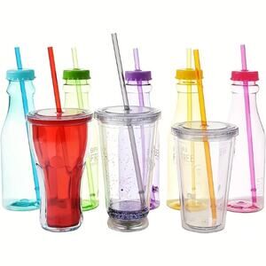 16‎ Reusable Rainbow Straws for 20oz & 30oz Tumblers + Cleaning Brush